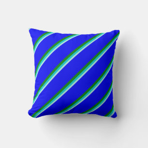 Turquoise, Dark Turquoise, Green & Blue Pattern Throw Pillow