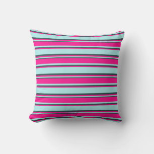 Turquoise, Deep Pink & Dark Slate Gray Colored Throw Pillow