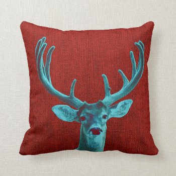 Turquoise Deer And Rustic Red Throw Pillow by AnyTownArt at Zazzle