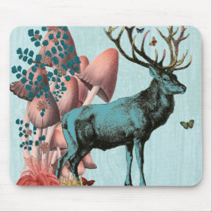 Turquoise Deer in Mushroom Forest 2 Mouse Pad