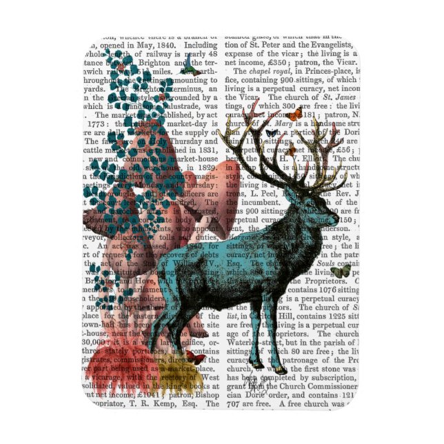 Turquoise Deer in Mushroom Forest Magnet (Vertical)