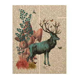Turquoise Deer in Mushroom Forest Wood Wall Decor
