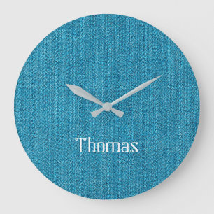 Turquoise Denim Jeans Fabric Name Personalized Large Clock