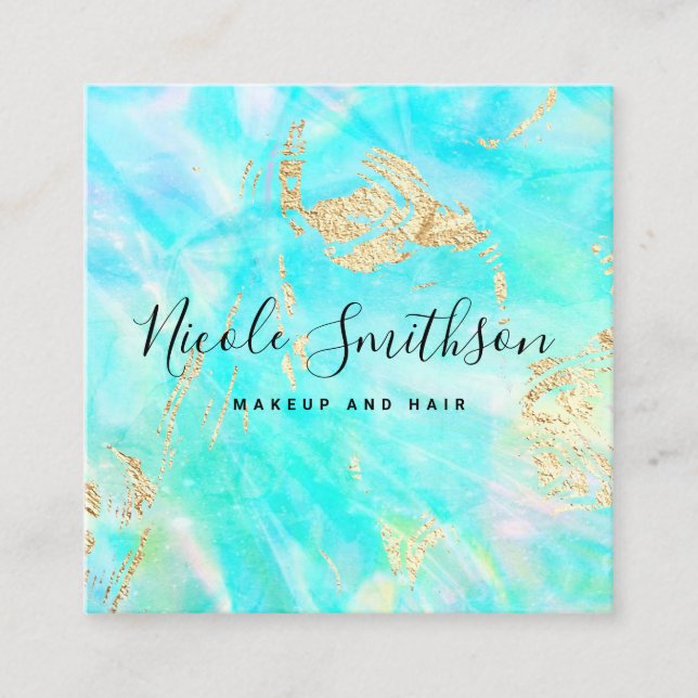 turquoise design square business card (Front)