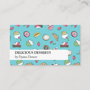 Turquoise Dessert Doodles Bakery Business Card