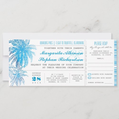 turquoise destination wedding tickets invitation