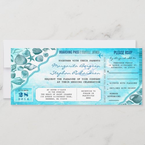 turquoise destination wedding tickets invitations