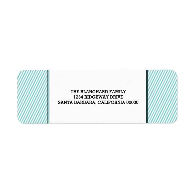 Turquoise Diagonal Festive Stripes Holiday Label (Front)