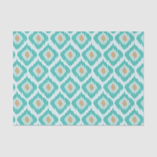 Turquoise Diamond Ikat Pattern Tissue Paper (Front)