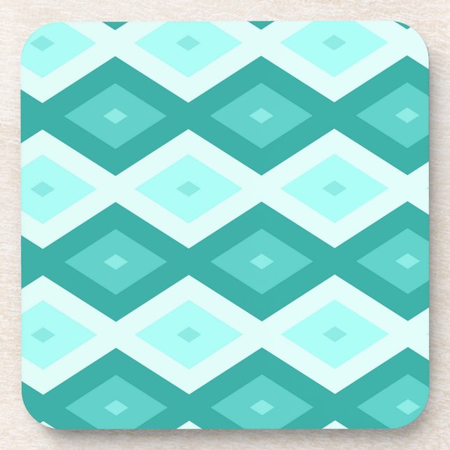 Turquoise diamond pattern beverage coaster (Front)