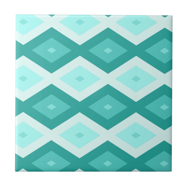Turquoise diamond pattern ceramic tile (Front)