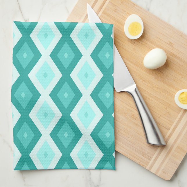 Turquoise diamond pattern kitchen towel (Quarter Fold)