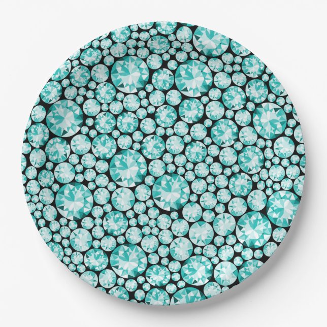 Turquoise diamond pattern paper plates (Front)