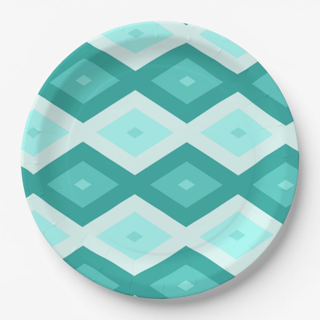 Turquoise diamond pattern paper plates (Front)