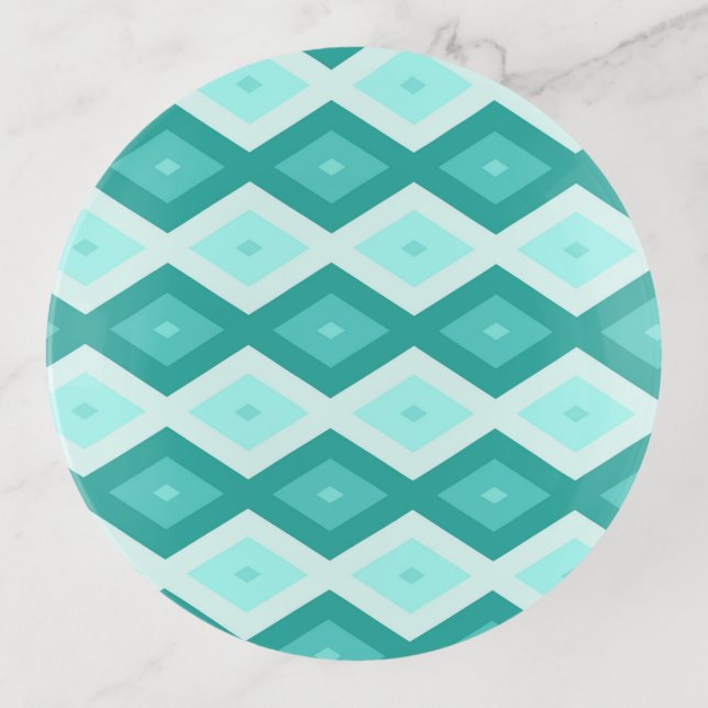 Turquoise diamond pattern trinket tray (Front)