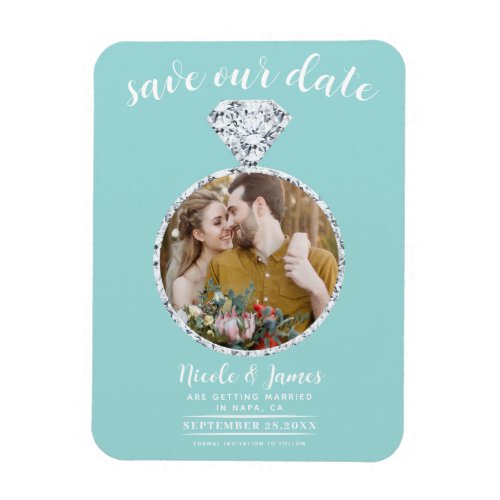 Turquoise Diamond Ring Bling Photo Save the Date Magnet
