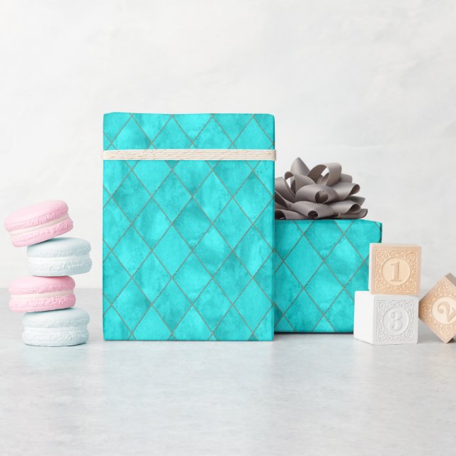 Turquoise Diamond Tile Pattern – Moroccan Zellige  Wrapping Paper (Baby Shower)