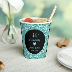 Turquoise Diamonds And Heart- Anniversary Paper Cu Cups