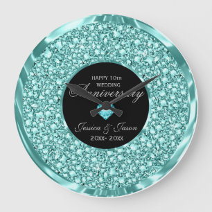 Turquoise Diamonds Glitter 10th Anniversary Large Clock
