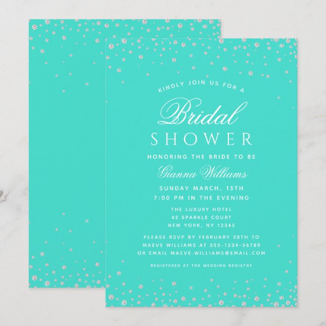 Turquoise Diamonds Modern Luxury Bridal Shower Invitation (Front/Back)