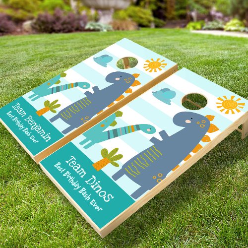 Turquoise Dinosaur Boy Birthday Cute Kawaii Custom Cornhole Set