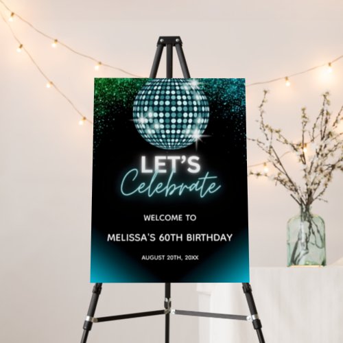 Turquoise Disco Glitter Lets Celebrate Birthday  Foam Board