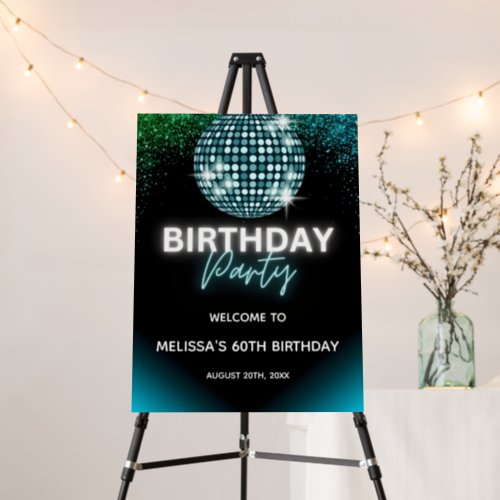 Turquoise Disco Night Glitter Birthday Welcome Foam Board