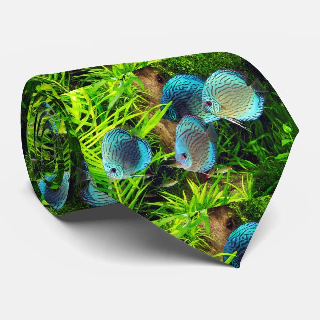 Turquoise Discus Fish ネクタイ Neck Tie (Rolled)