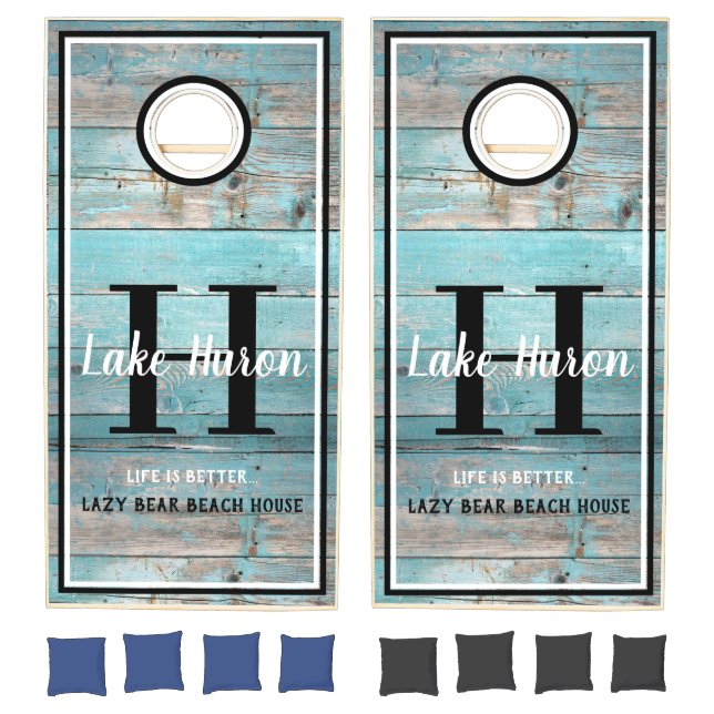 Turquoise Distressed Wood Beach Lake House  Cornhole Set (Set)