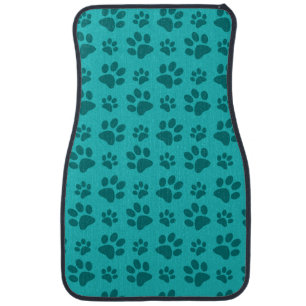 Turquoise dog paw print car floor mat