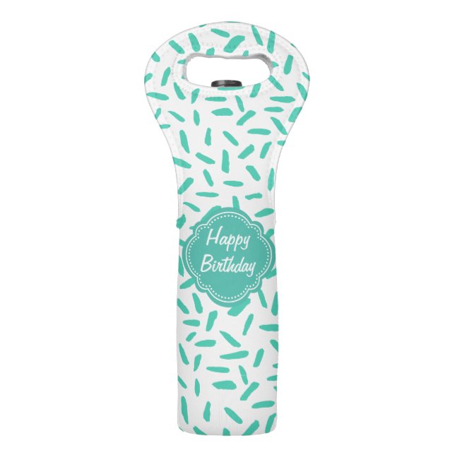 Turquoise Doodle Pattern Happy Birthday Wine Bag (Front)