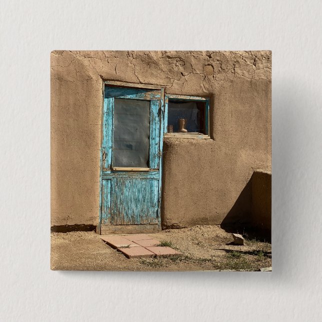 Turquoise Door Taos Pueblo Photography Button (Front)