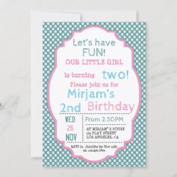 Turquoise Dotted Birthday Invitation For Girls by NellysPrint at Zazzle