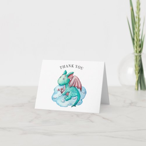 Turquoise Dragon Baby Shower Thank You Card