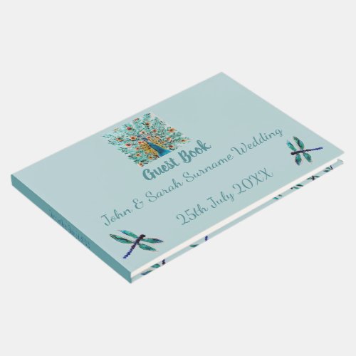Turquoise Dragonfly Peacock Country Wedding Guest Book