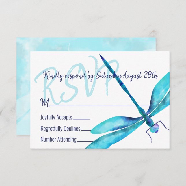 Turquoise Dragonfly RSVP Enclosure Card (Front/Back)