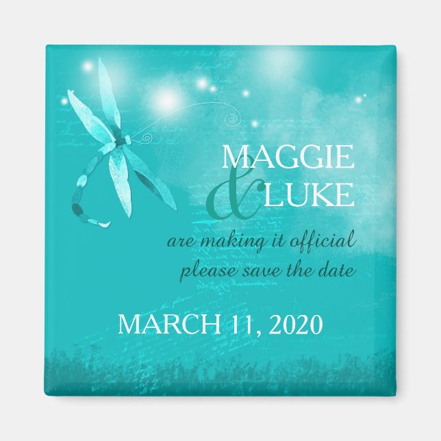 Turquoise Dragonfly Wedding Save the Date Magnet (Front)