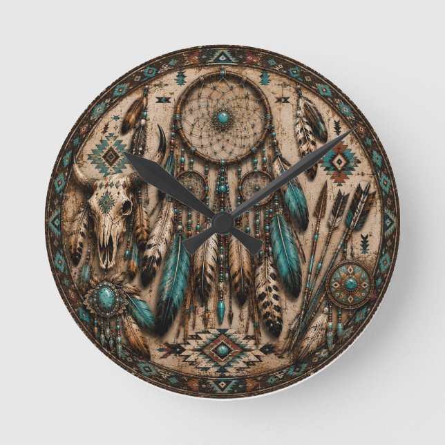 Turquoise Dreamcatcher Wall Clock (Front)