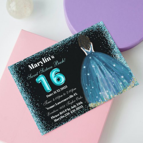 Turquoise Dreams Sweet 16 Extravaganza Princess Invitation