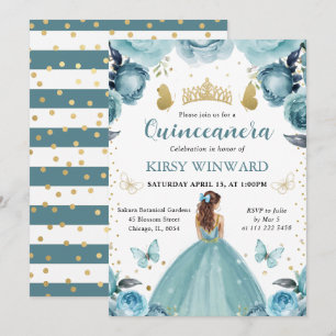 Turquoise Dress Red Hair Princess Quinceanera Invitation