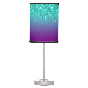 Turquoise Dripping Glitter Purple Ombre Table Lamp