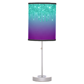 Turquoise Dripping Glitter Purple Ombre Table Lamp