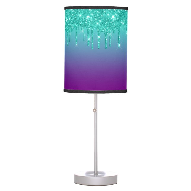 Turquoise Dripping Glitter Purple Ombre Table Lamp (Front)