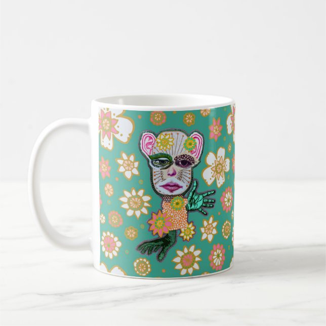 Turquoise Drollery Floral by Natalie Schorr Coffee Mug (Left)