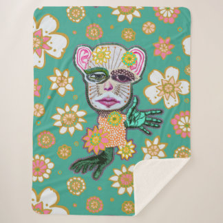 Turquoise Drollery Floral by Natalie Schorr Sherpa Blanket