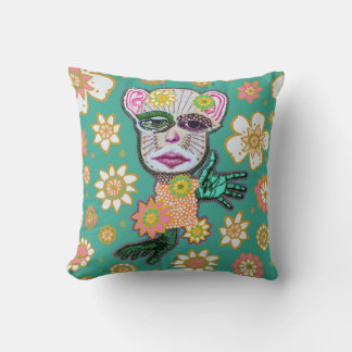 Turquoise Drollery Pattern by Natalie Schorr Throw Pillow