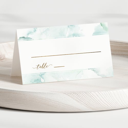 Turquoise Dusty Blue and Green Watercolor Escort Place Card