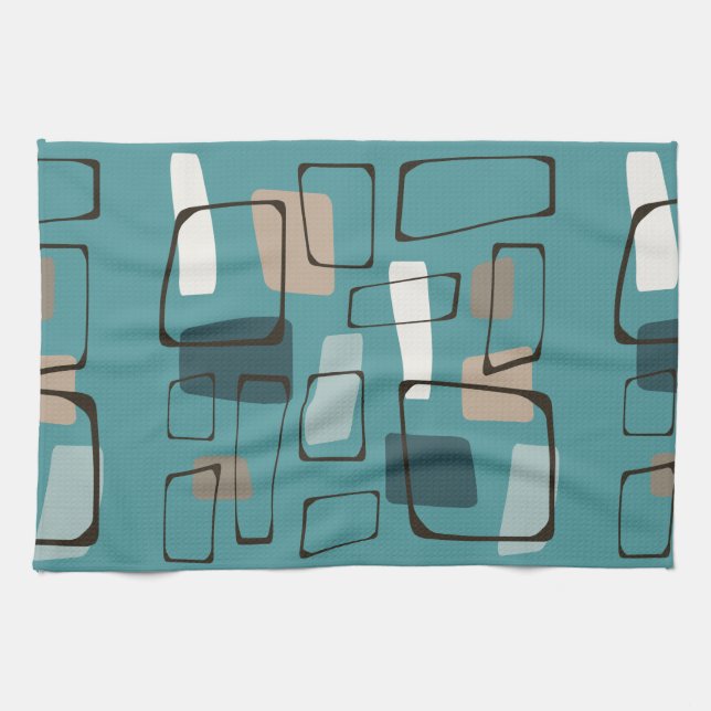 Turquoise Eames Style Art Kitchen Towel (Horizontal)