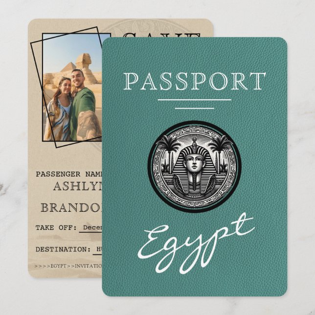 Turquoise Egypt Passport Wedding Save the Date (Front/Back)