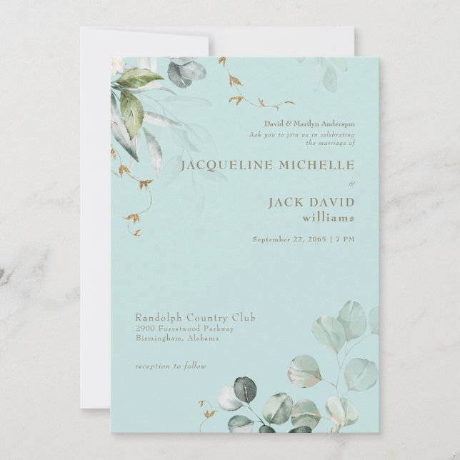 Turquoise Elegance Bride Parents Wedding   Invitation (Front)